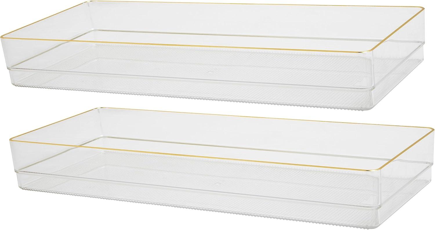 Thomas Martha Stewart Plastic Stackable Office Desk Drawer Organizers with Metallic Trim, 15" x 6"