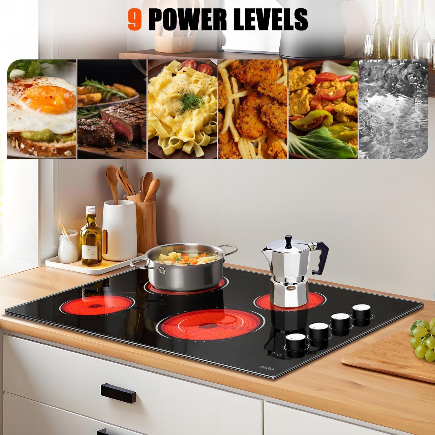 30 Inch Black Ceramic 4-Burner Electric Cooktop with Knob Control