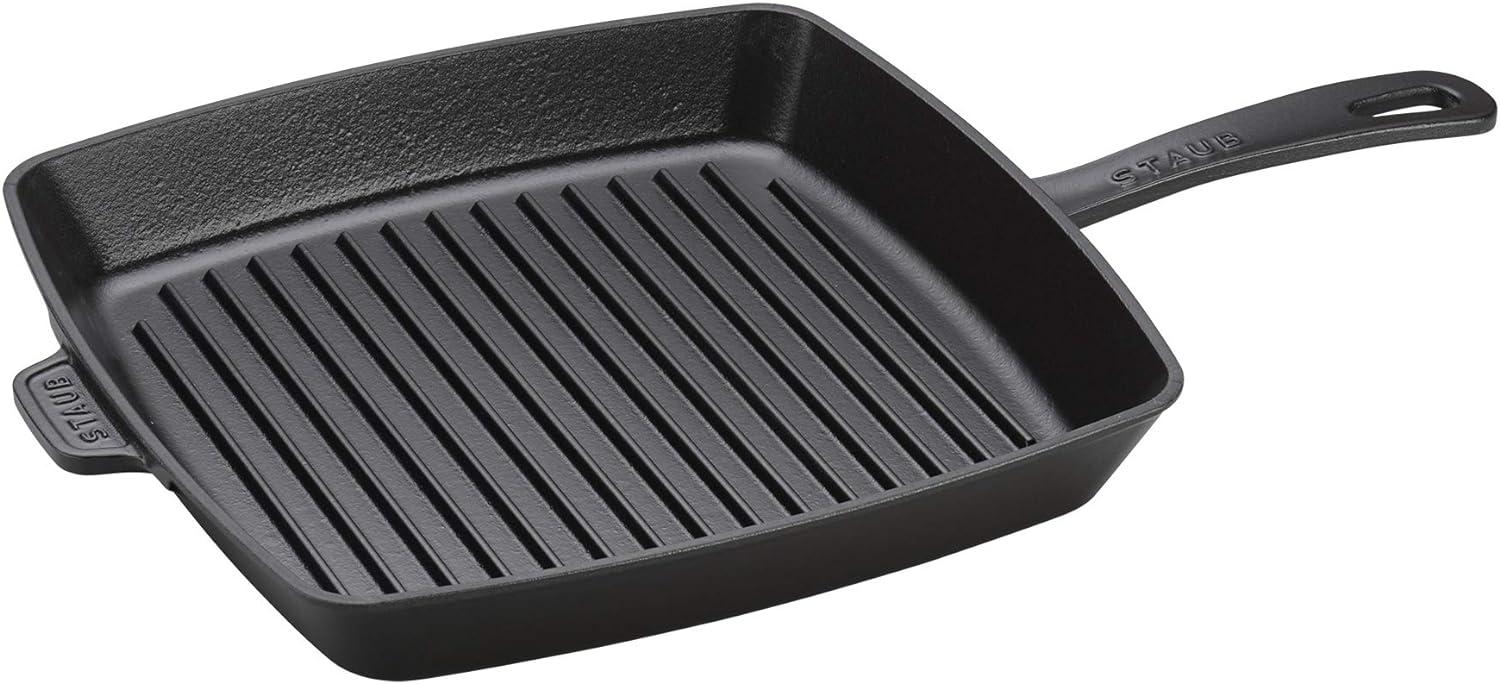 Matte Black 12" Square Cast Iron Grill Pan - Induction Ready