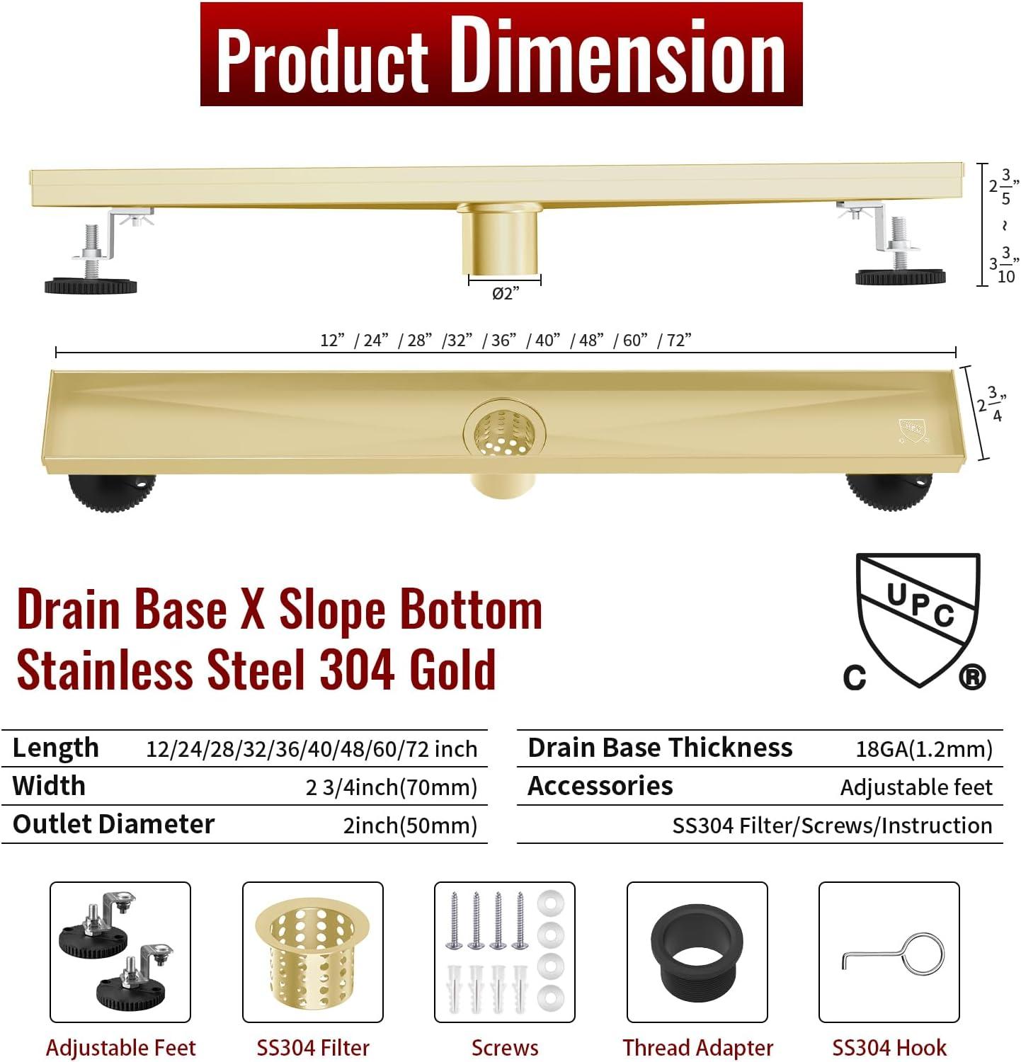 24-Inch Brushed Gold Stainless Steel Linear Shower Drain