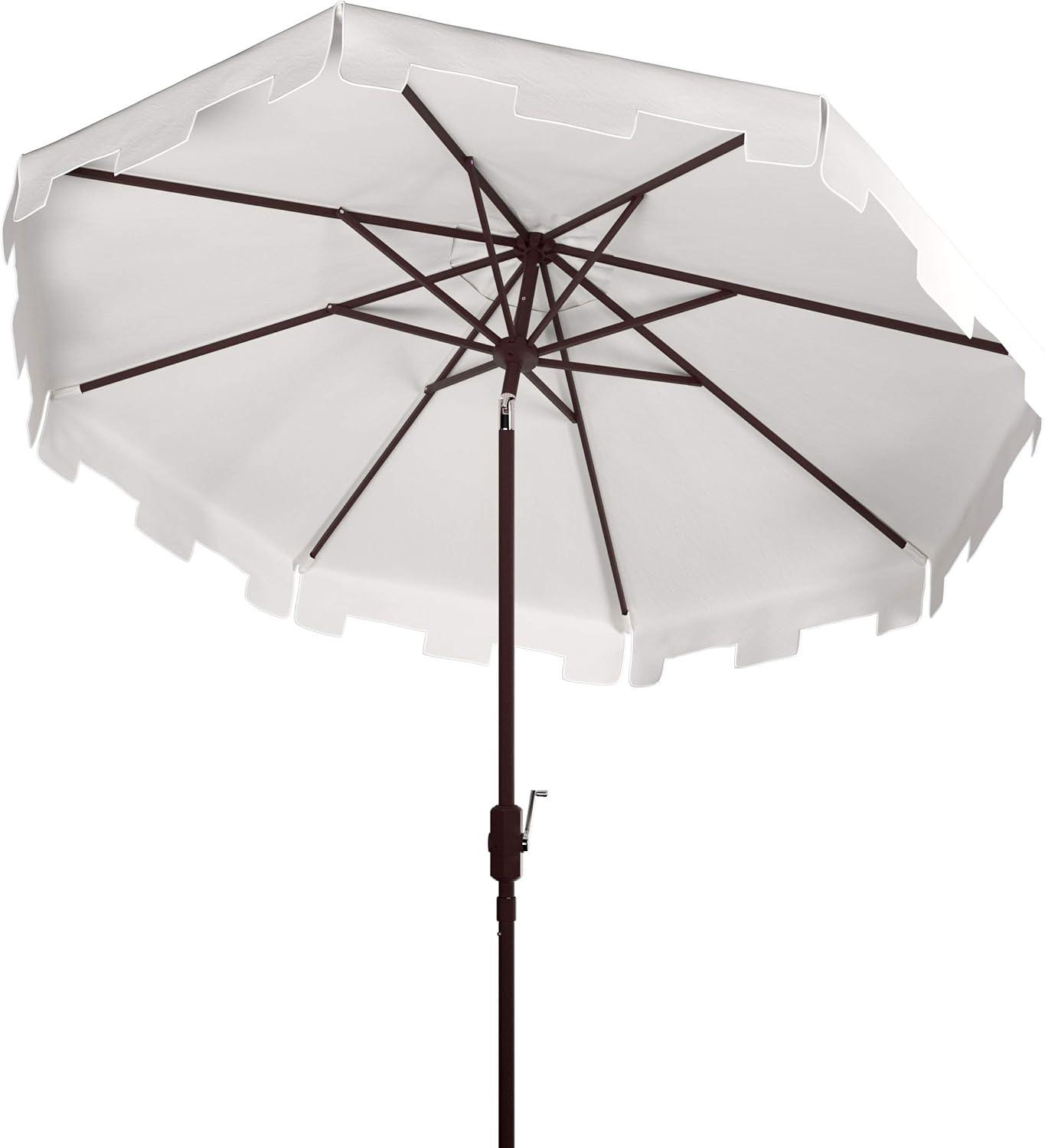 Zimmerman 11Ft Round Market Umbrella - PAT8100 - Beige/White - Safavieh