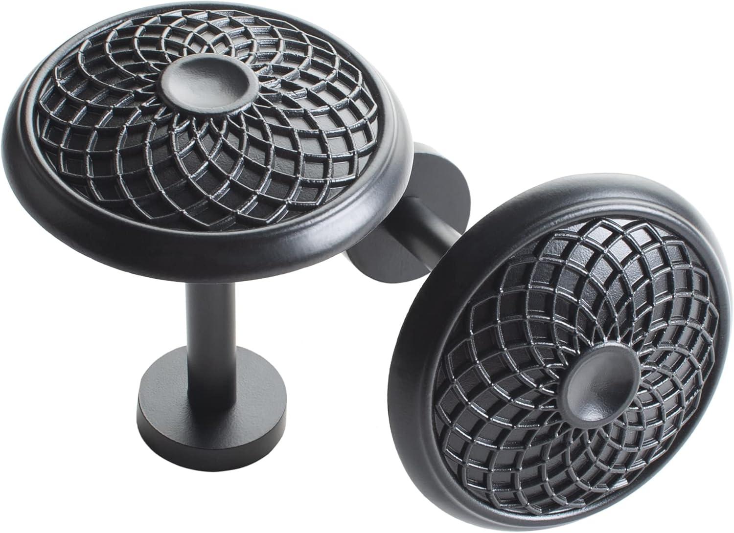 Deco Window 2 Pcs Curtain Holdback for Curtains Wall Mounted Metal Drapery Disc Leaf Hook for Sheer and Blackout Panels (Black Matt)