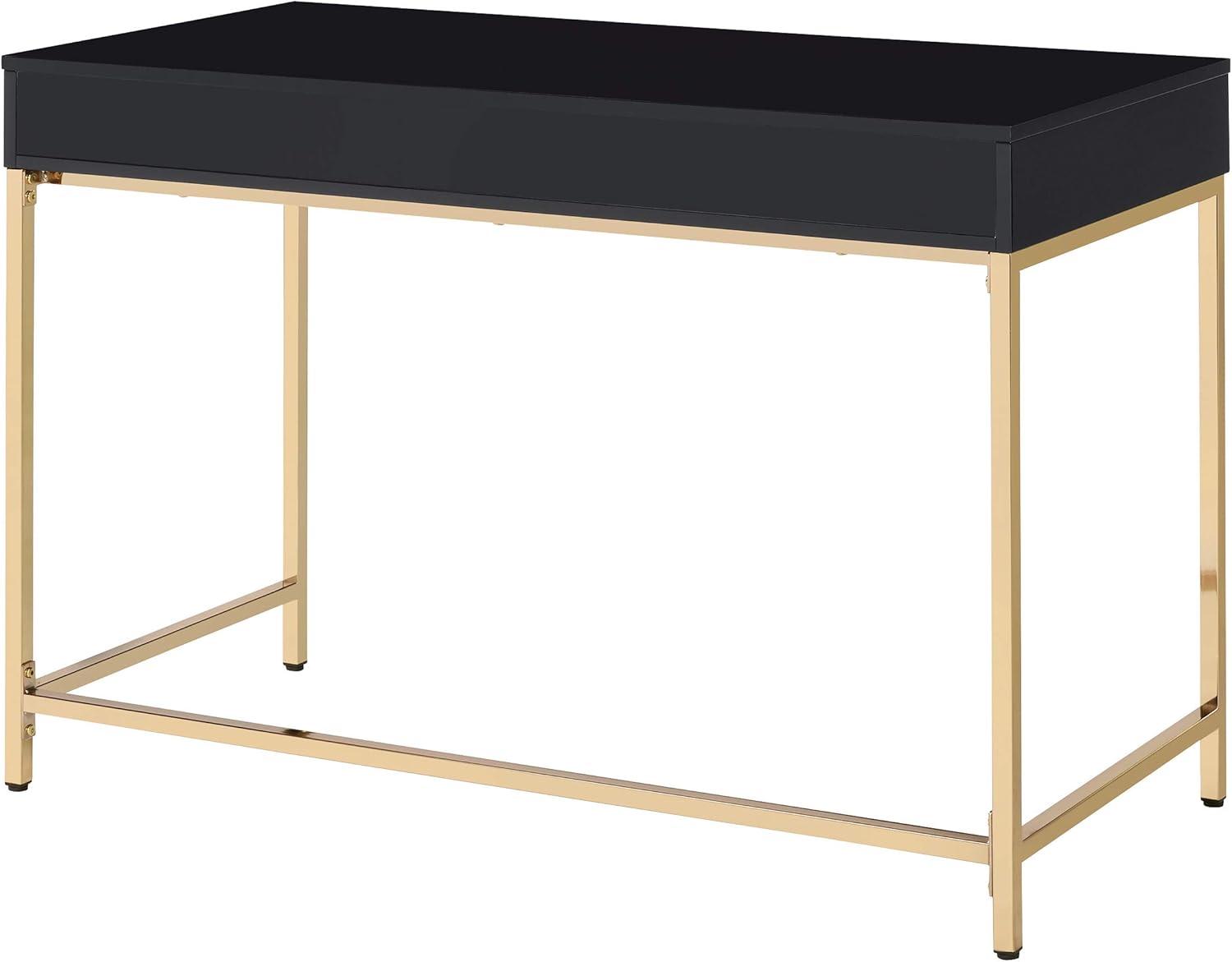 Alios Desk with Black Gloss Finish and Rose Gold Metal Frame