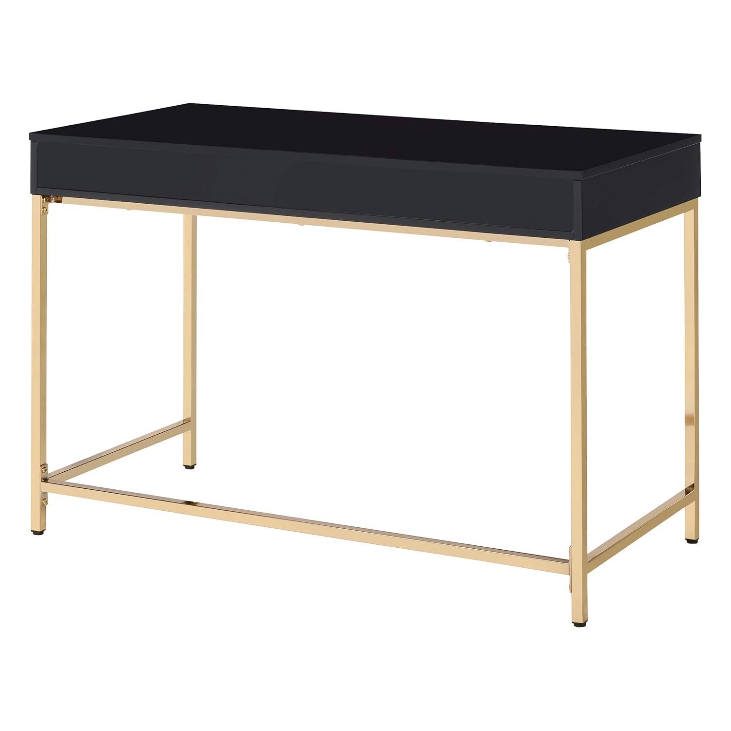 Alios Desk with Black Gloss Finish and Rose Gold Metal Frame
