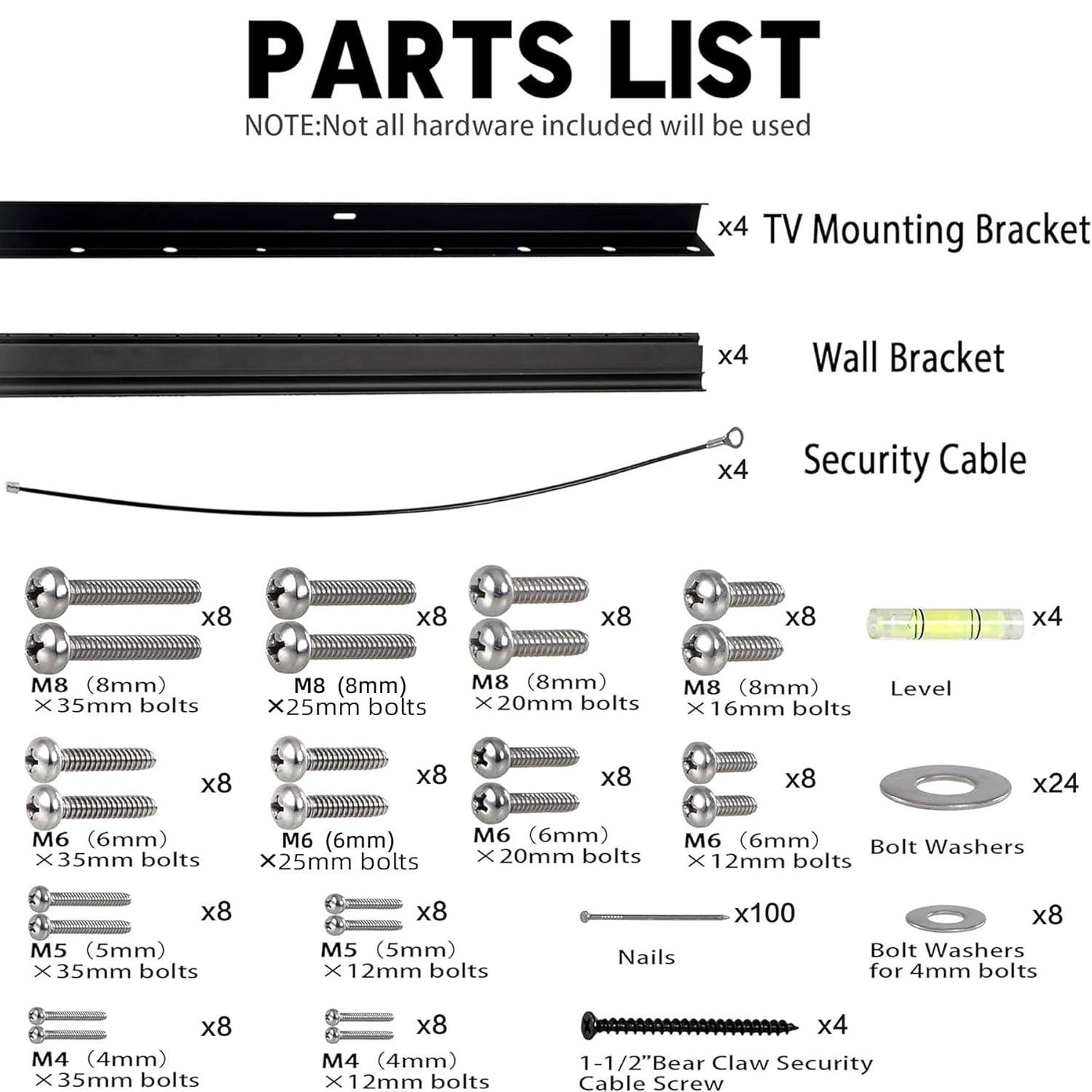 No Stud TV Wall Mount, Drywall Studless TV Hanger No Damage, No Drill, Non Screws, Flat Screen Easy Install Bar Bracket fits VESA 12-55 inch TVs up to 99 lbs, Include Hardware Levels