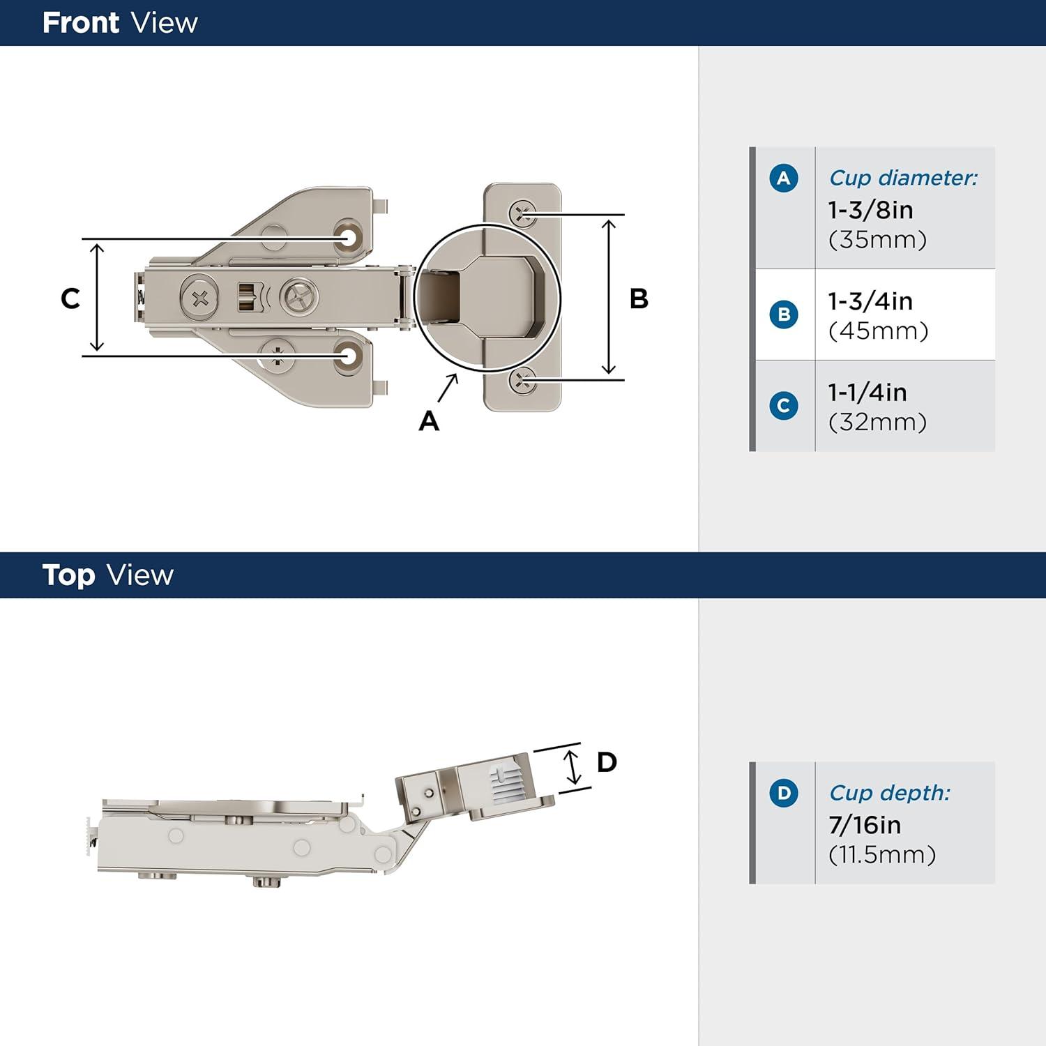 1/2 inch (13mm) Overlay Face Frame Soft Close Euro Concealed Cabinet Hinge - 1 Pair