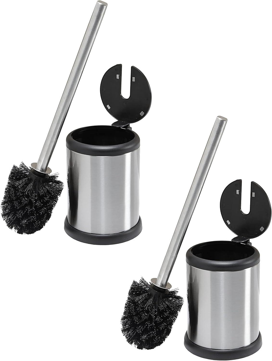 2pk Toilet Brushes with Closing Lid Stainless Steel - Bath Bliss