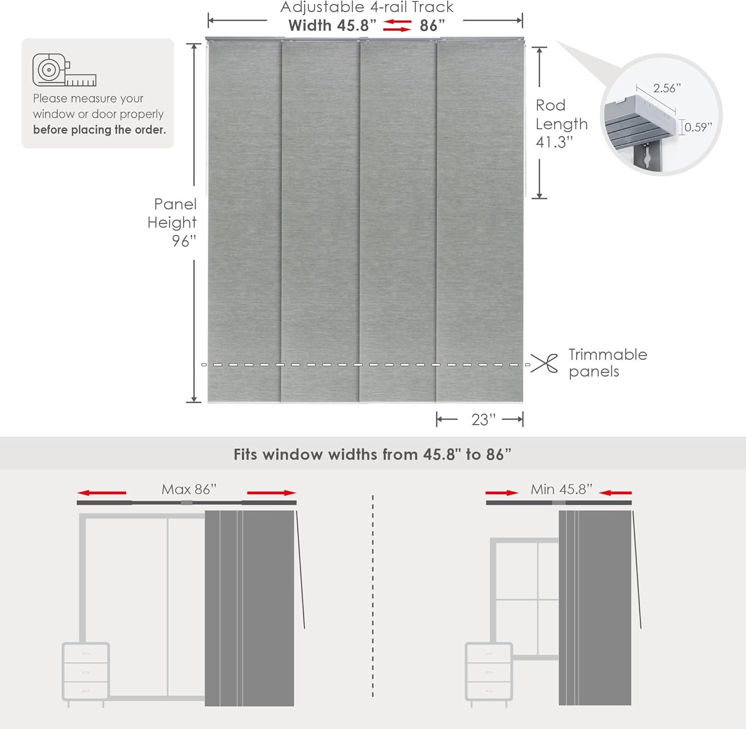 GoDear Design Adjustable Sliding Panel Track Blind 45.8"- 86" W x 96" H, Vertical Blinds, Semi-sheer, Moonstone