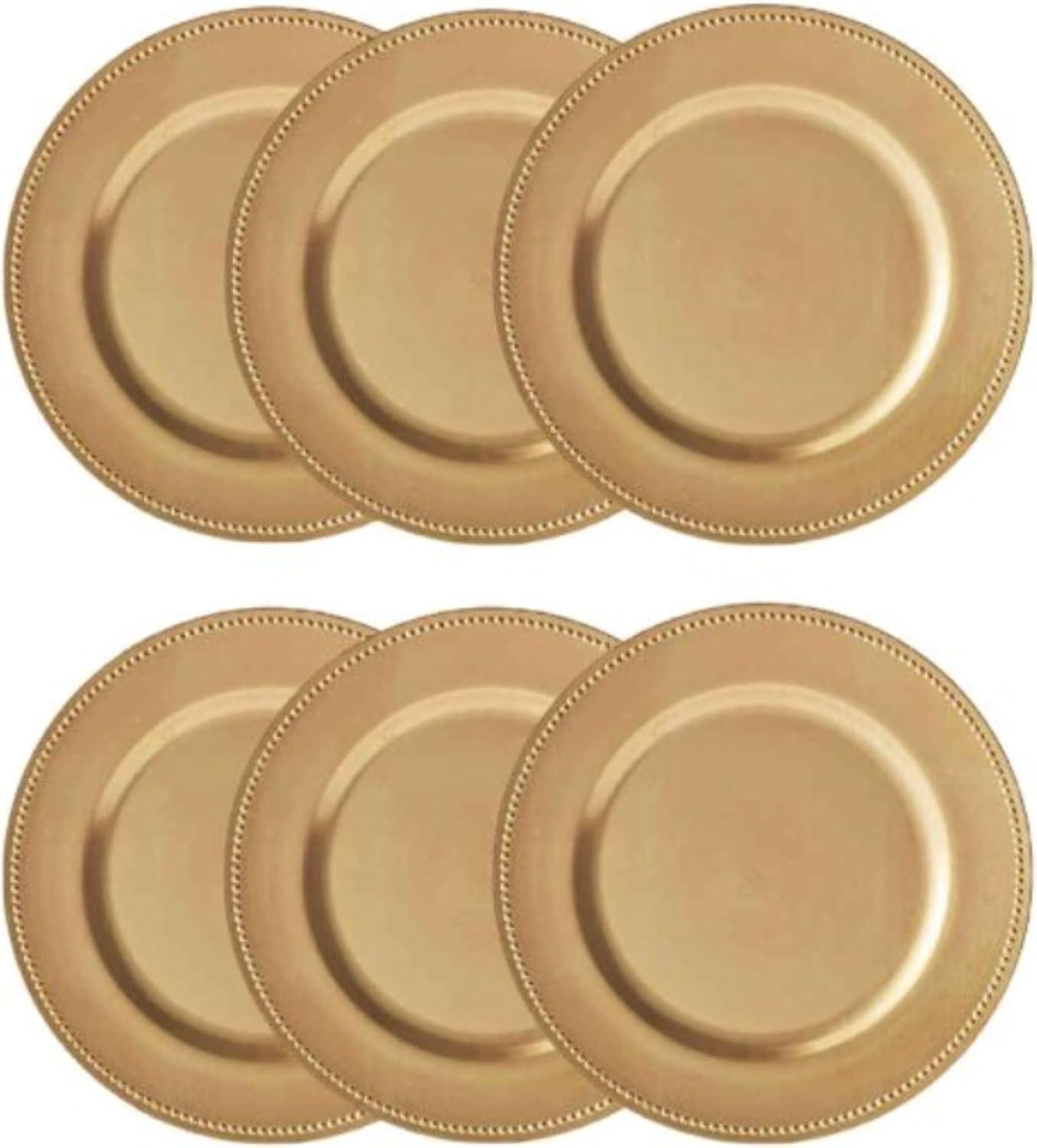 (Set of 6) 13 inch-Gold Charger Plates with Decorative Beaded Rim. The Perfect Finishing Touch for Holidays`Table Settings! Plates have Stylish Presentation Under Dinner Plates (6)