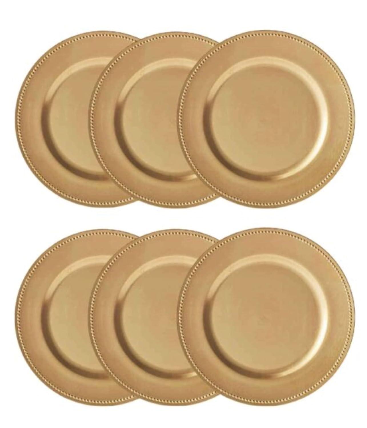(Set of 6) 13 inch-Gold Charger Plates with Decorative Beaded Rim. The Perfect Finishing Touch for Holidays`Table Settings! Plates have Stylish Presentation Under Dinner Plates (6)