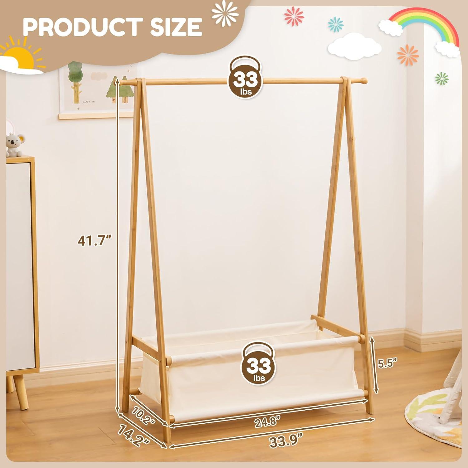 Natural Bamboo Kids Clothing Rack with Storage Box