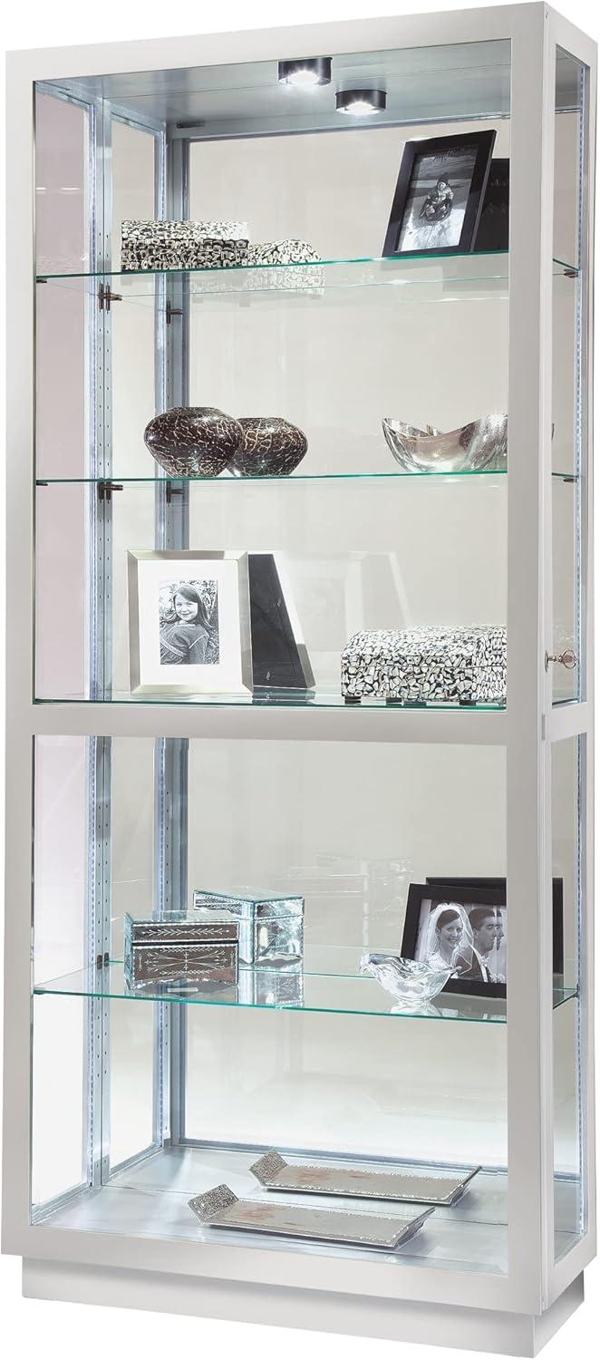 Silver Lighted Glass Curio Cabinet with Adjustable Shelves