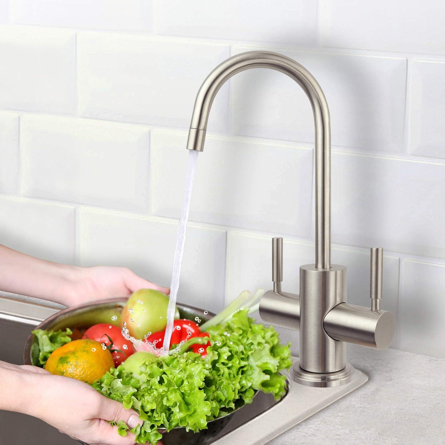 Brushed Nickel Dual Handle Hot and Cold Water Dispenser Faucet