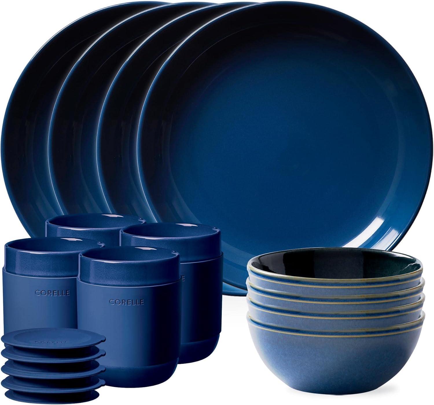 Navy Ceramic 16-Piece Outdoor Dinnerware Set, Service for 4