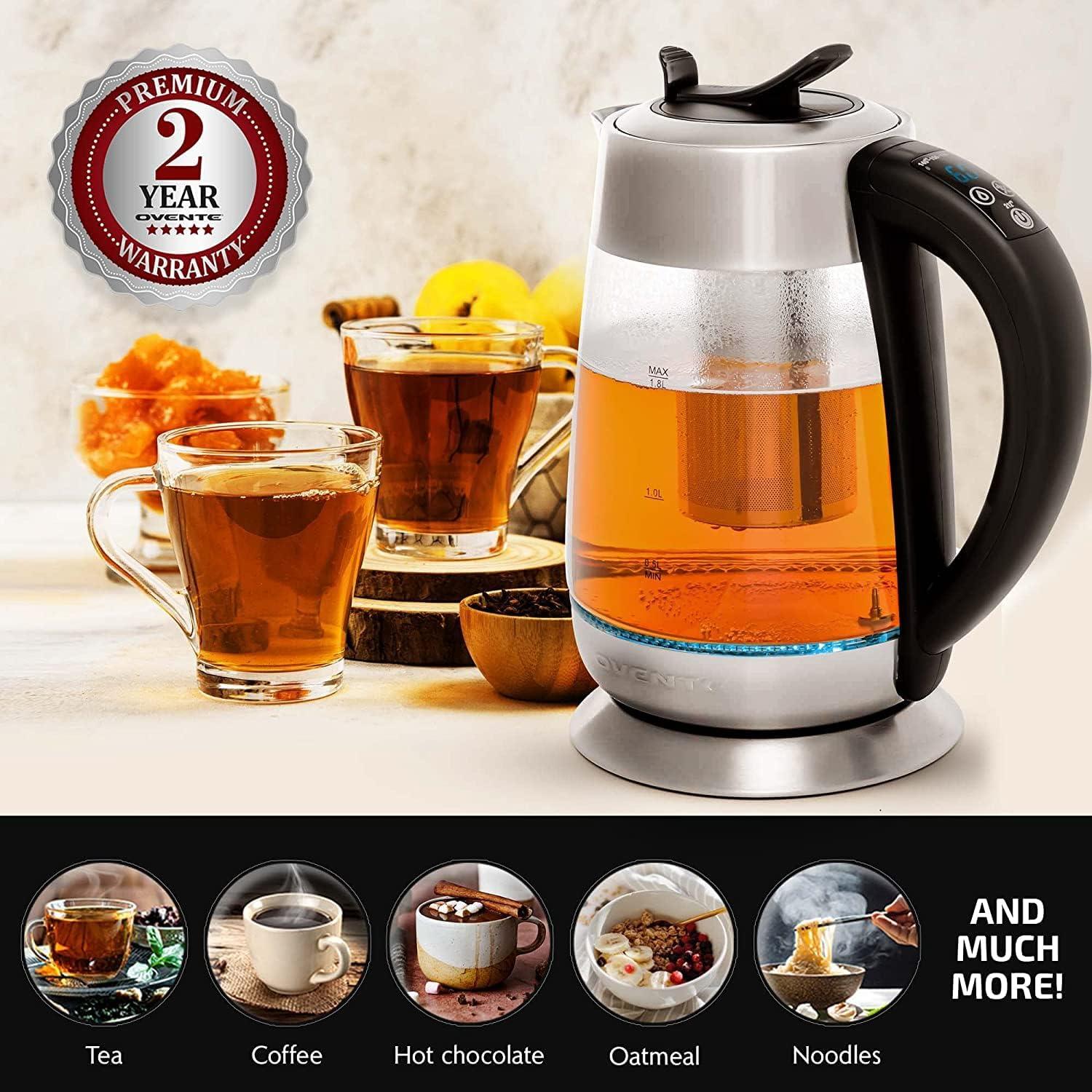 1.8 Liter Silver Glass Electric Kettle with Temperature Control