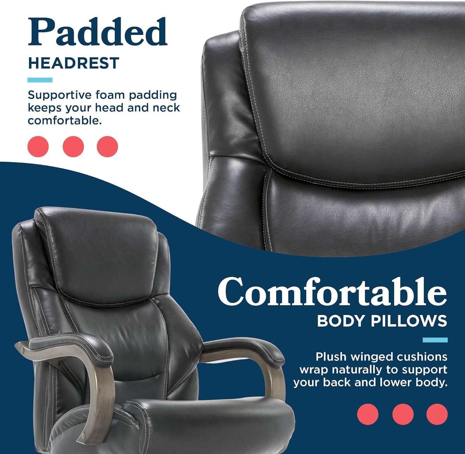 Delano Big & Tall Bonded Leather Executive Office Chair Gray - La-Z-Boy: Ergonomic, Adjustable, Wood Accents
