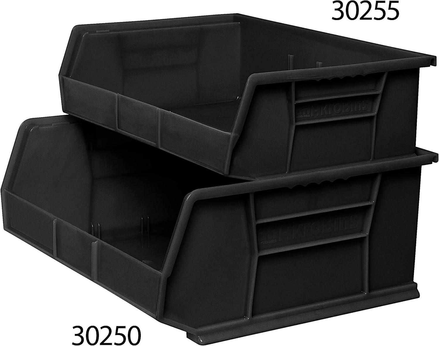 Black Plastic Stackable Storage Bin with Divider Slots