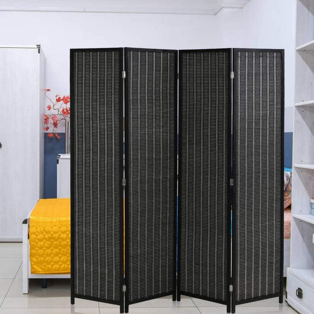 Room Divider Privacy Screen Folding 4 Panel 72 Inches High Portable Room Seperating Divider, Handwork Bamboo Mesh Woven Design Room Divider Wall, Room Partitions and Dividers Freestanding, Black
