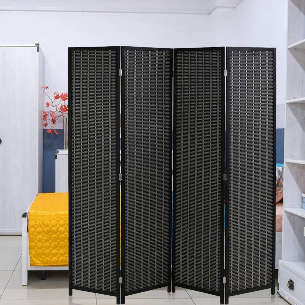 Room Divider Privacy Screen Folding 4 Panel 72 Inches High Portable Room Seperating Divider, Handwork Bamboo Mesh Woven Design Room Divider Wall, Room Partitions and Dividers Freestanding, Black