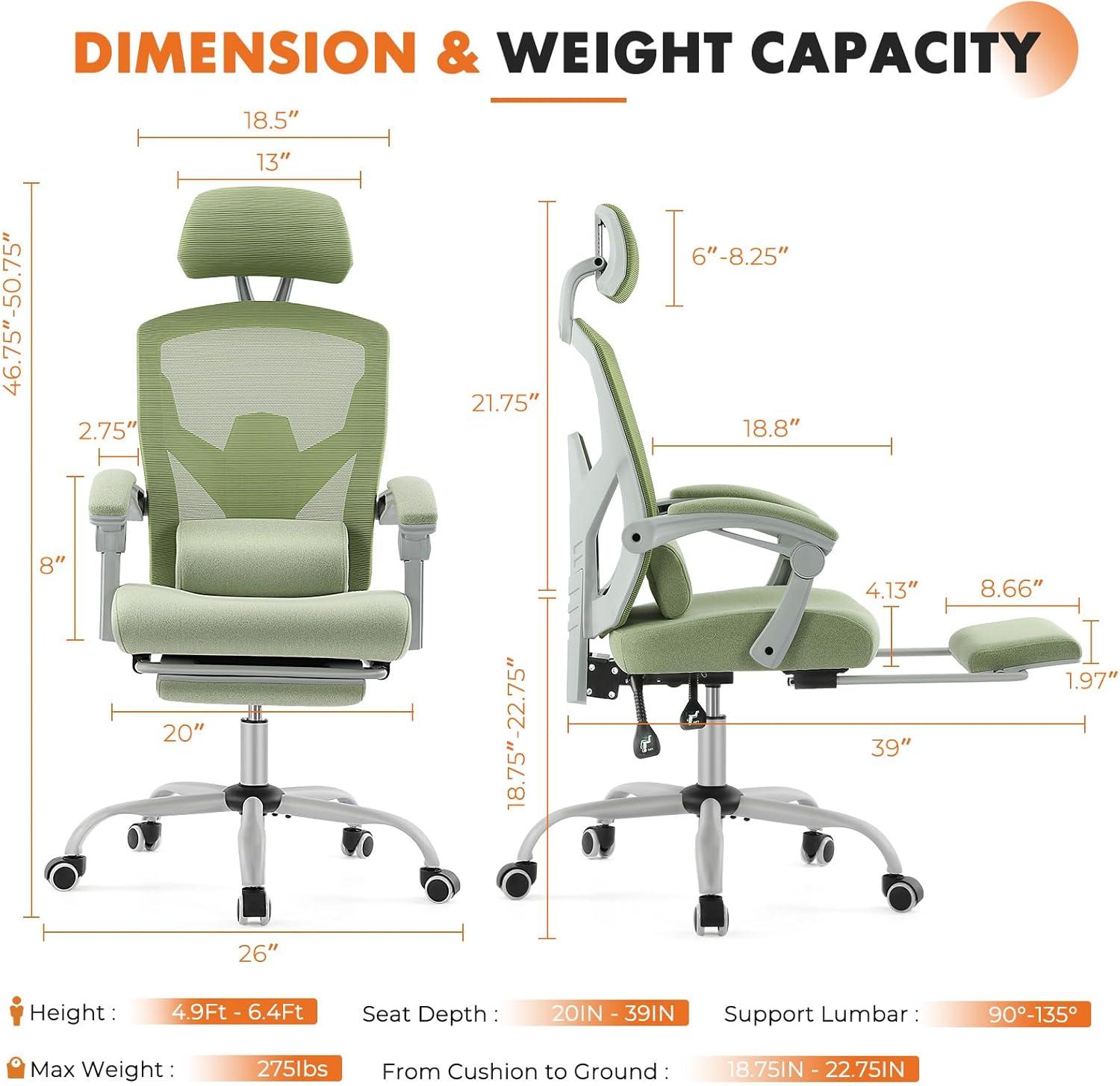 Green High-Back Mesh Swivel Office Chair with Footrest
