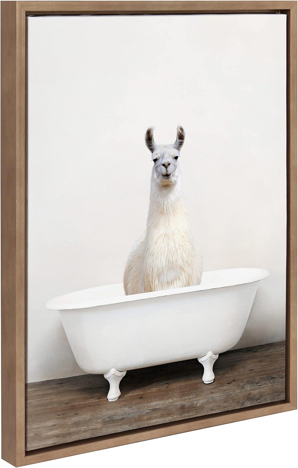 18" x 24" Sylvie Alpaca in The Tub Color Framed Canvas by Amy Peterson - Kate & Laurel All Things Decor