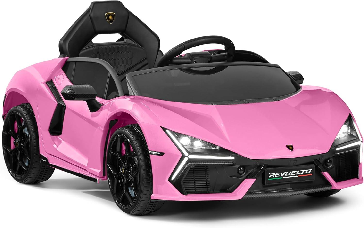 Best Choice Products Kids 12V Ride-On Car Officially Licensed Lamborghini Revuelto w/ Remote, LED Lights - Pink