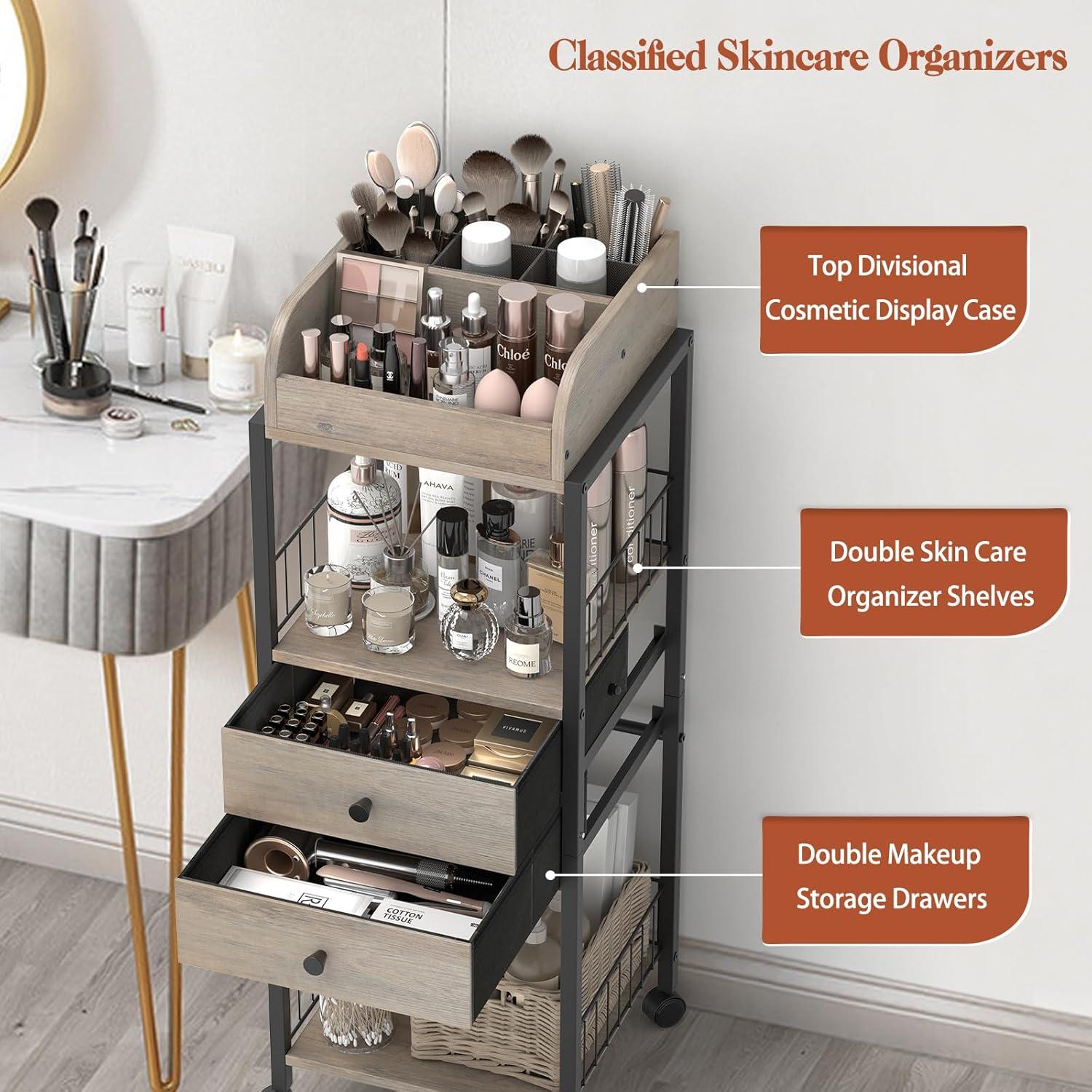 Makeup Organizer, Floor Skincare Organizers Make Up Organizers and Storage with Drawers, Vanity Organizer Cosmetics Display Cases Holder for Skin Care Nail Polish Perfume