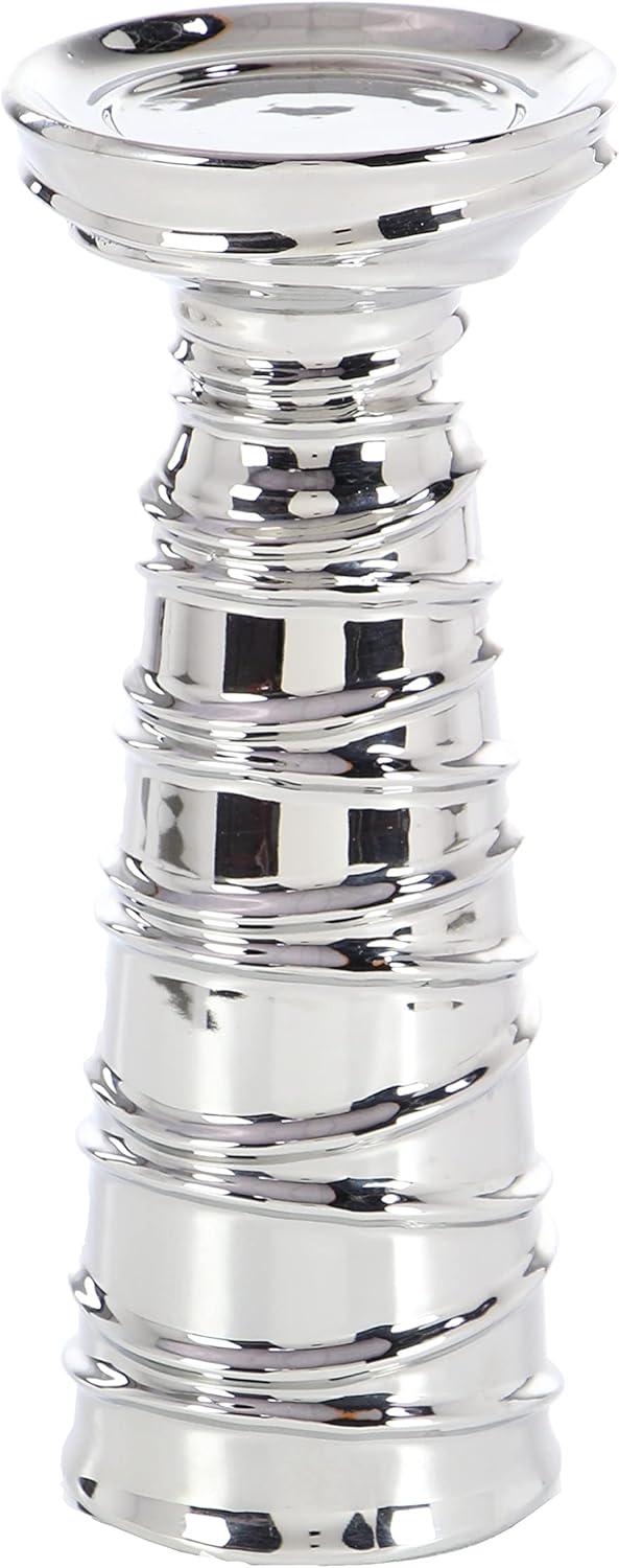 Mercer41 Ceramic Abstract Wrapped Decorative Silver Candle Holder Set