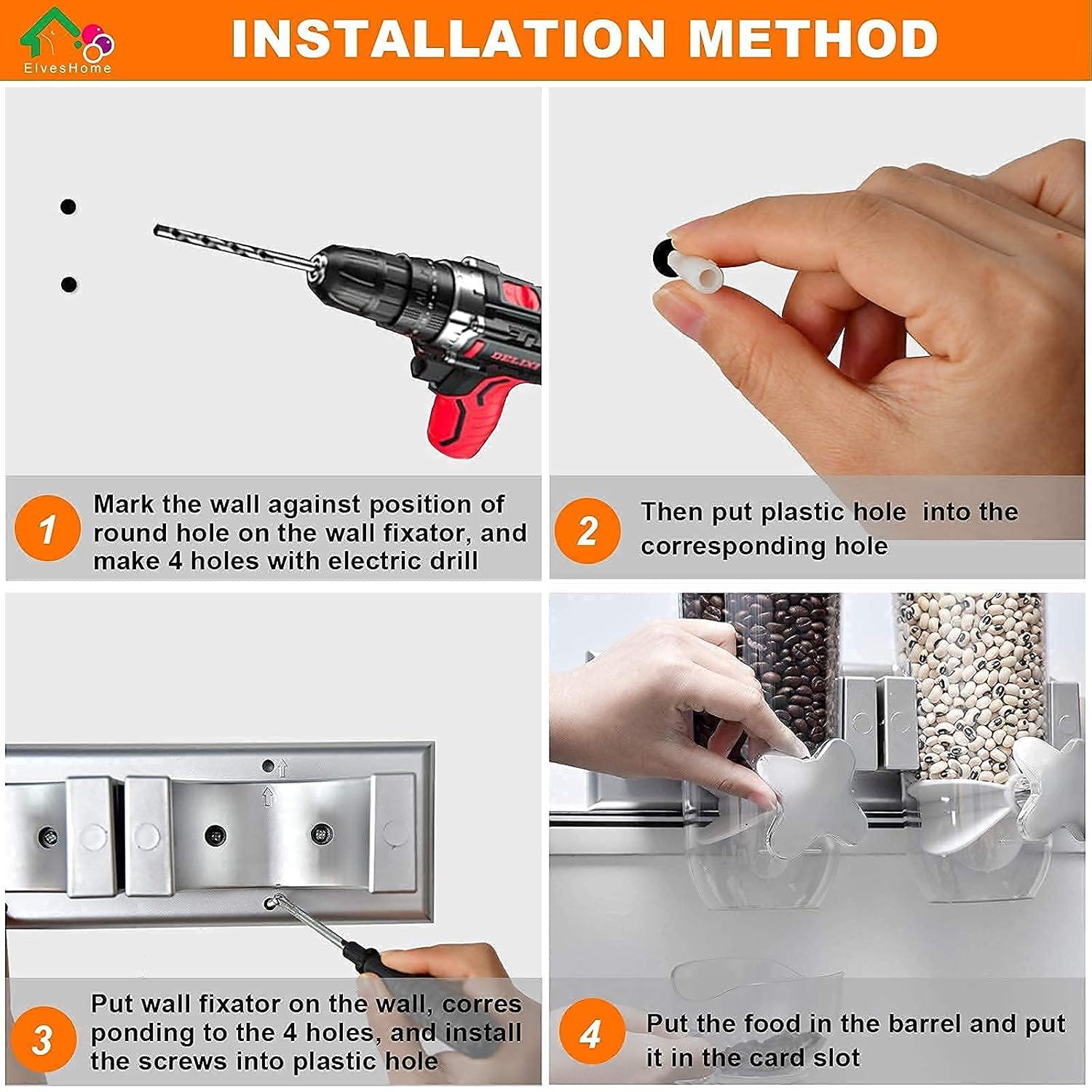 Cereal Dispenser Wall Mounted, Large Dry Food Dispenser with Cup, Grains Dispenser Wall Mounted, Candy Dispenser Wall Mount for Store Food Coffee Beans Nuts Snacks, Kitchen Cereal Storage Container 3L