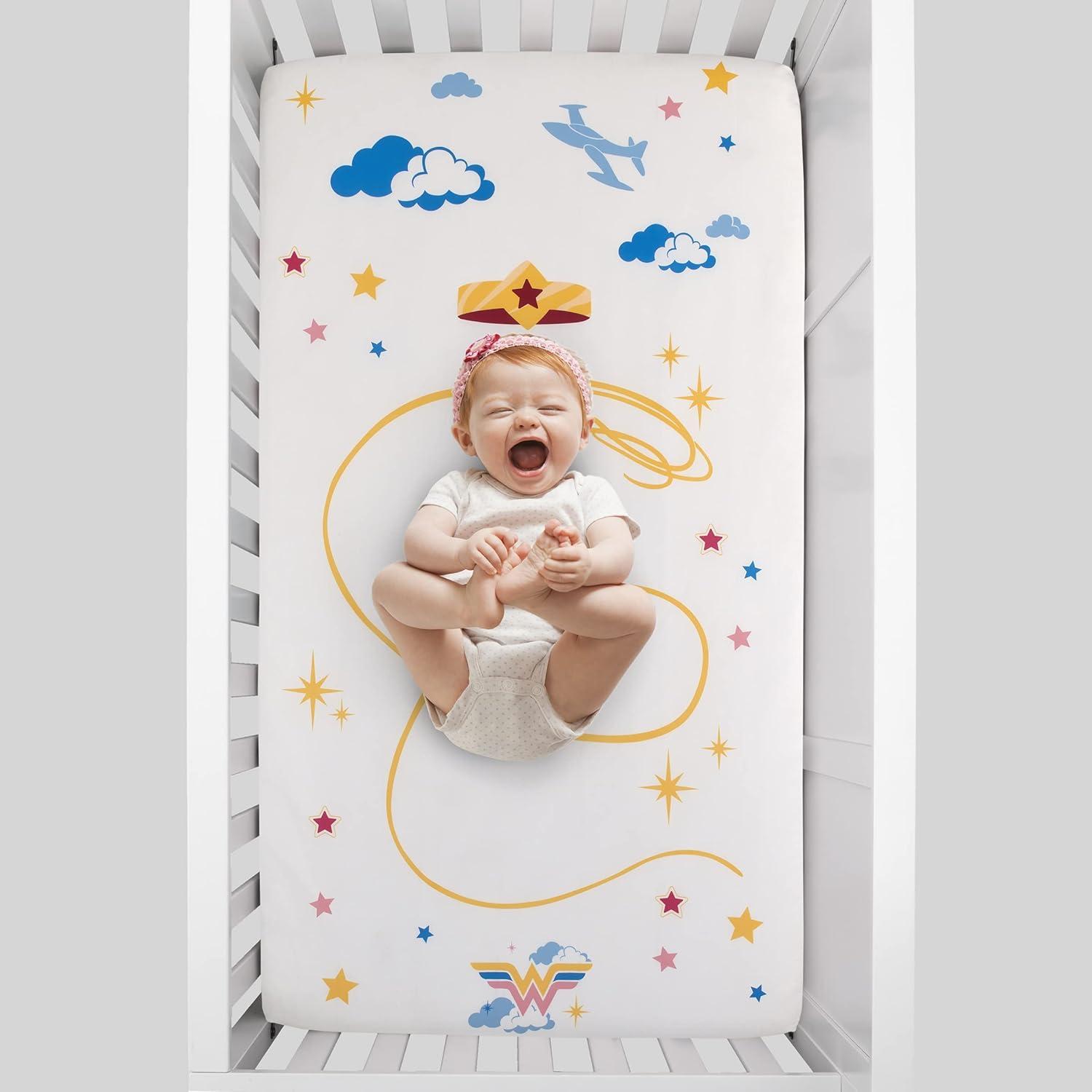 Warner Bros. Wonder Woman Photo Op Nursery Fitted Crib Sheet - White