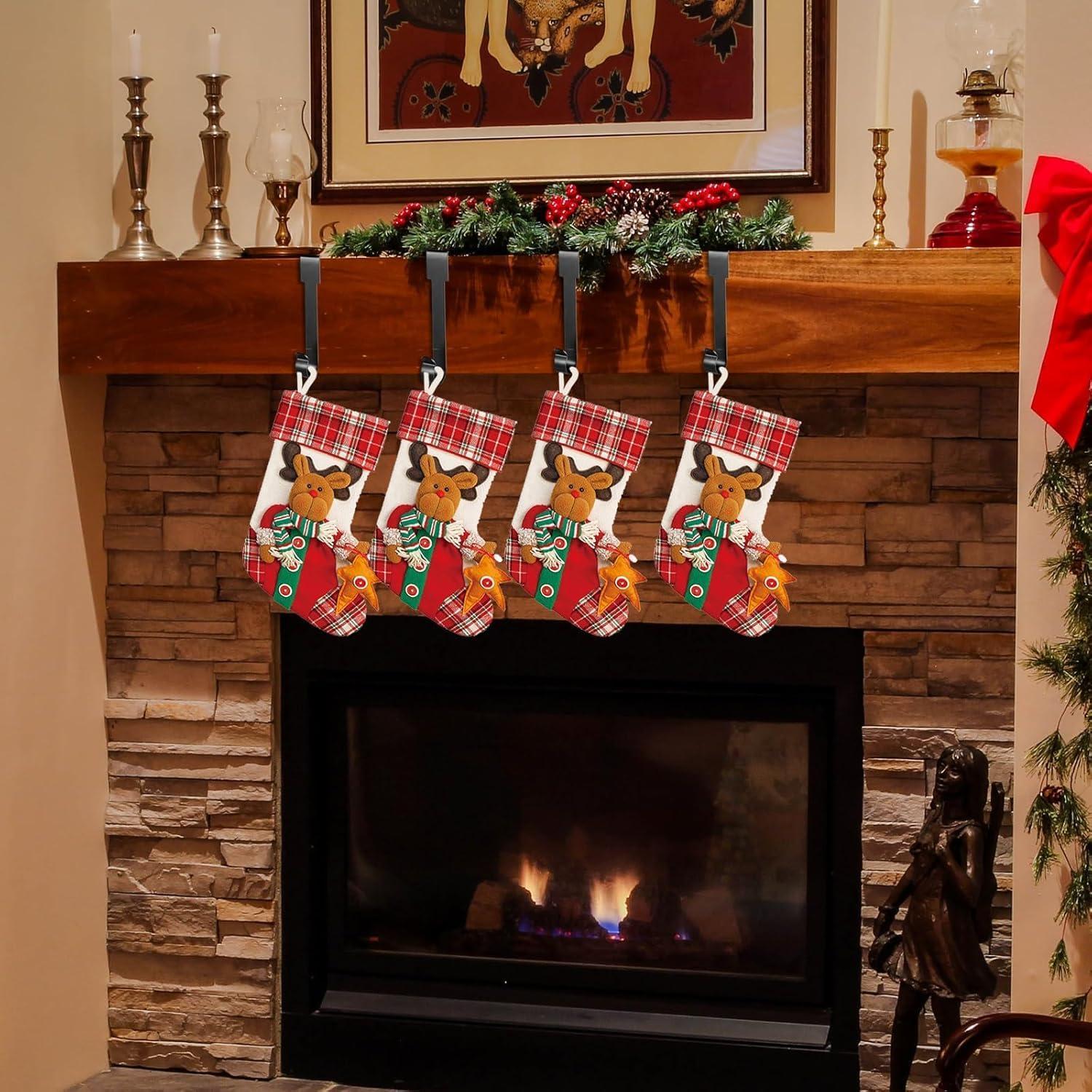 Fymlhomi Christmas Stocking Holders Mantel Hook Hangers Fireplace Hooks Hanger Christmas Stocking Hook Fireplace Hanger Grip for for Christmas Party Decorations (Black, 8)