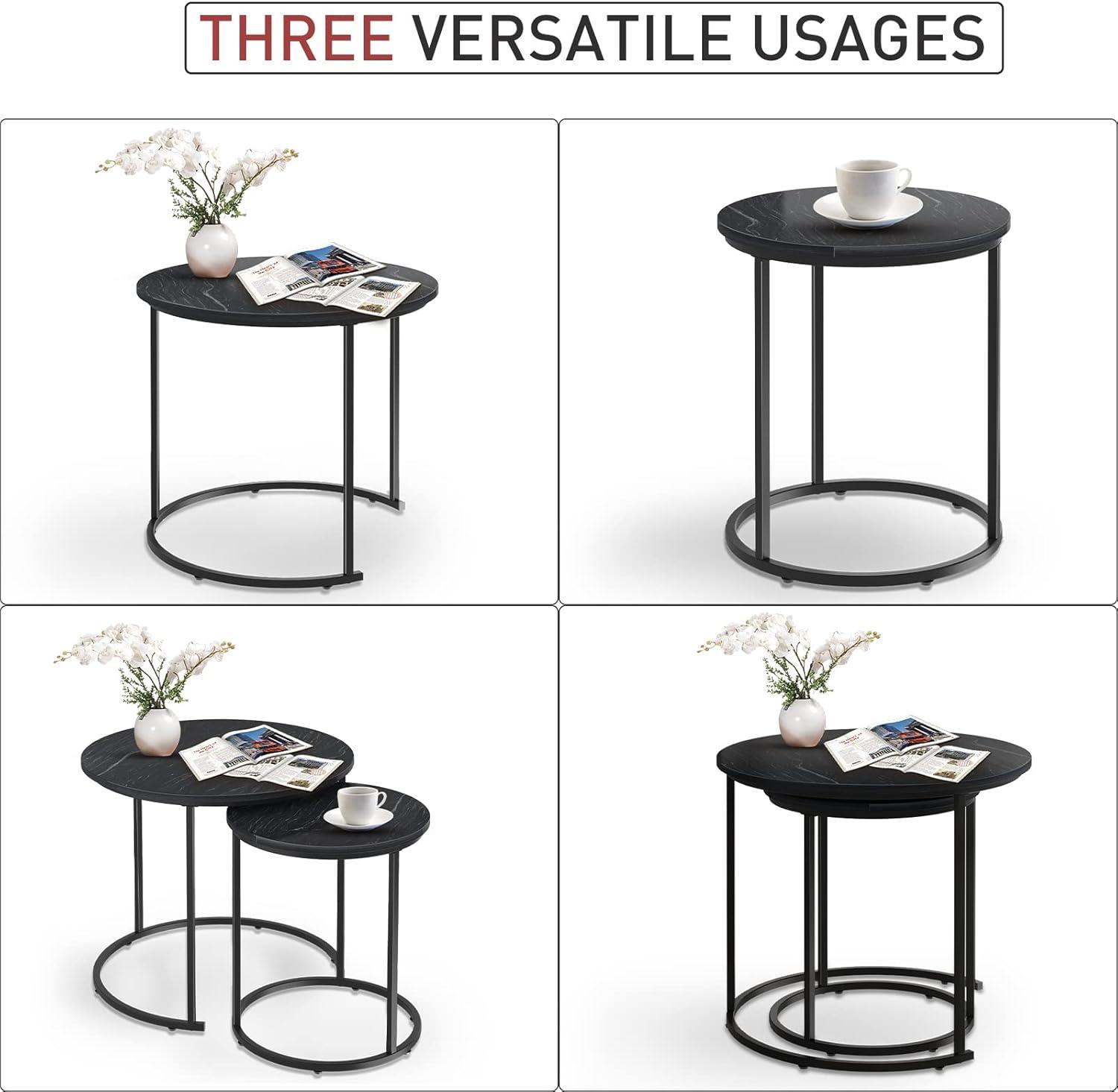 Black Marble Nesting Coffee Table Set with Metal Frame