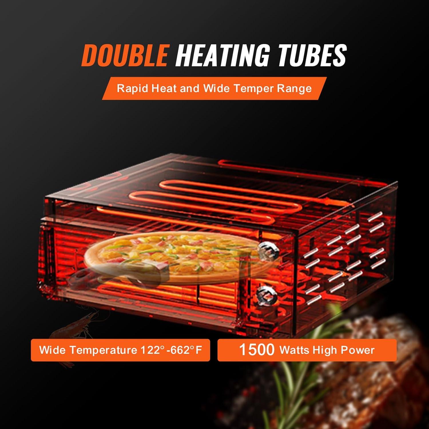 VEVOR Electric Pizza Oven for Countertops, 12-inch, 1500W, with Temp Control & 0-120 Min Timer, Even Baking Technology & Easy Clean Crumb Tray