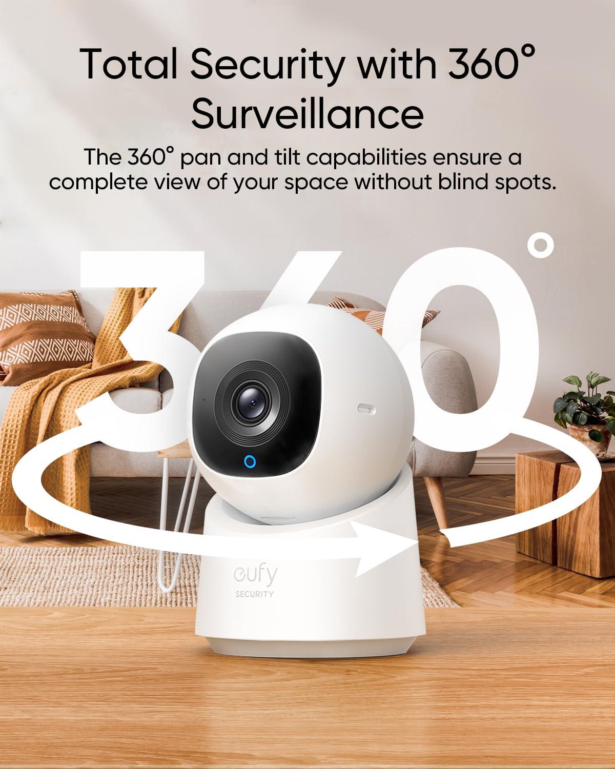 eufy Security Indoor Cam C210, Home Security Camera, 1080p Resolution 360° PTZ, Plug-in Security Indoor Camera with 2.4G Wi-Fi, Human/Motion AI, Night Vision, AI Tracking, HomeBase 3 Compatible