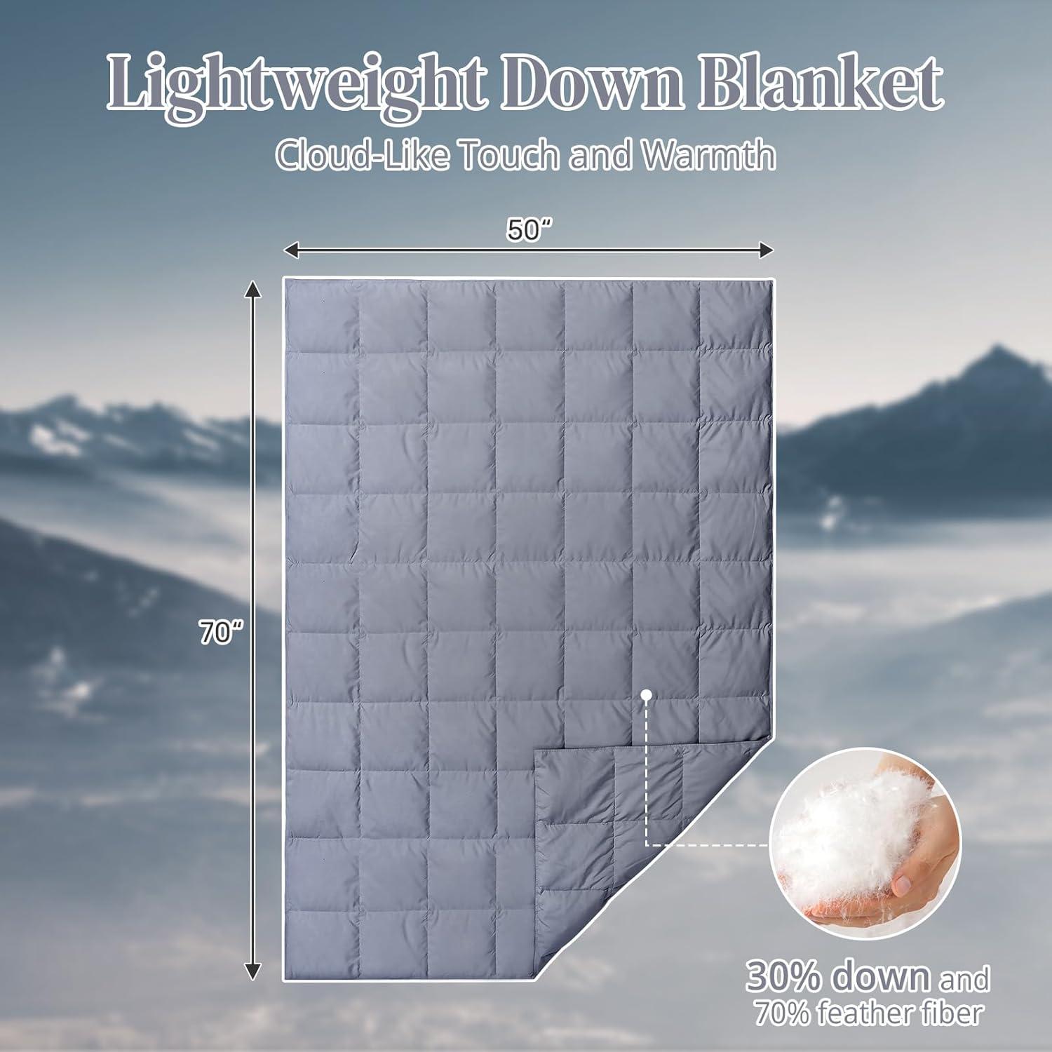 Puredown Natural UltraFeather Down Throw Blanket 50x70 Peach Skin Fabric