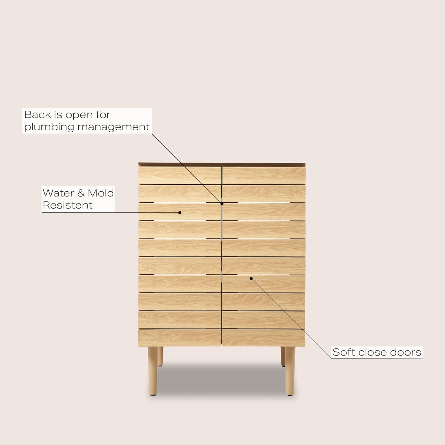 Aubert 24" Slat Modern Farmhouse 2-Shelf Bath Vanity Cabinet Only (Sink Basin not Included)