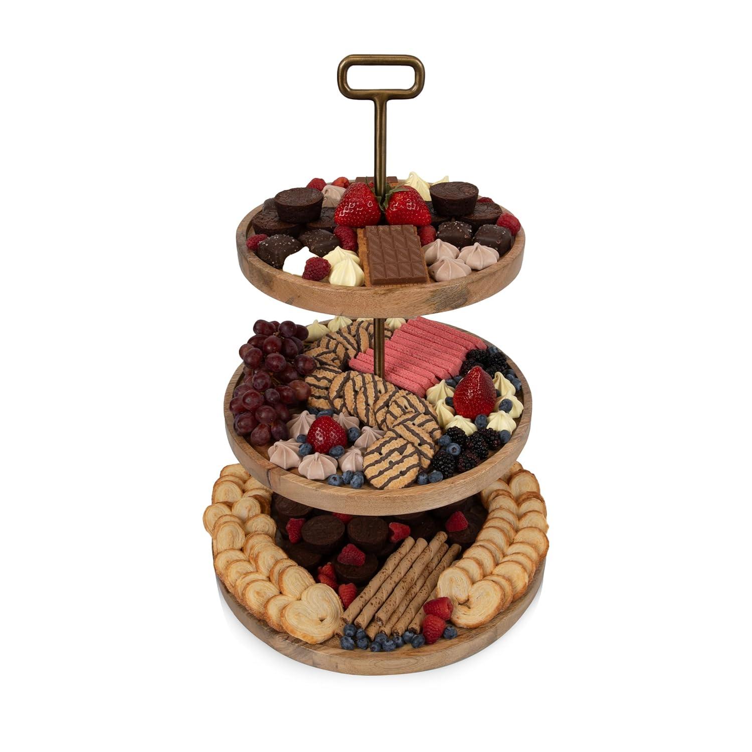 Millwood Pines Tapas 3-Tiered Serving Tray, Mango wood Cupcake Stand, Wooden Cheese Board Darfasha