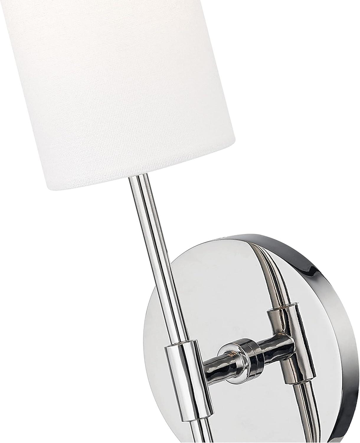 Elegant Olivia Polished Nickel 1-Light Wall Sconce with White Linen Shade