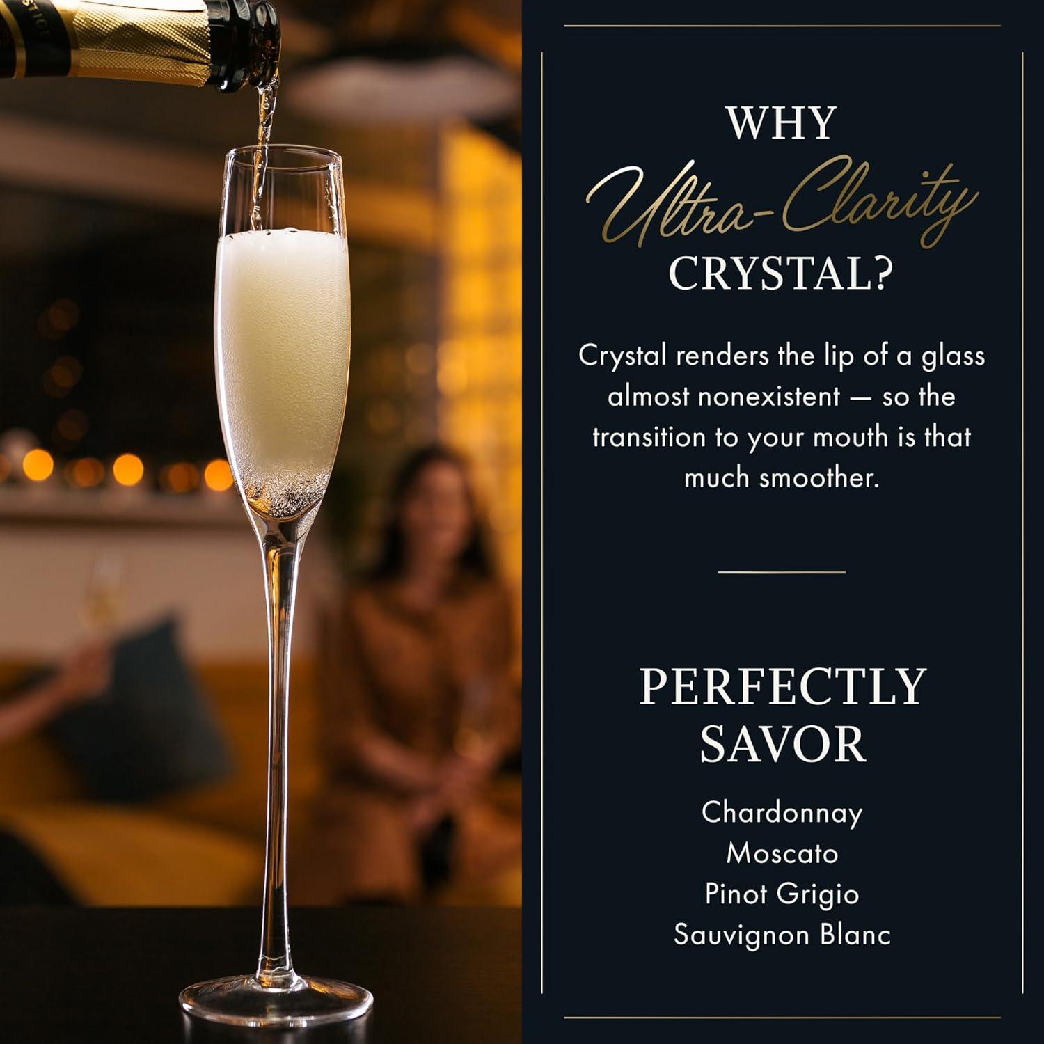 Elixir Glassware Crystal Champagne Flutes - Shaped Elegant Champagne Glasses - Set of 4, 5oz, Clear