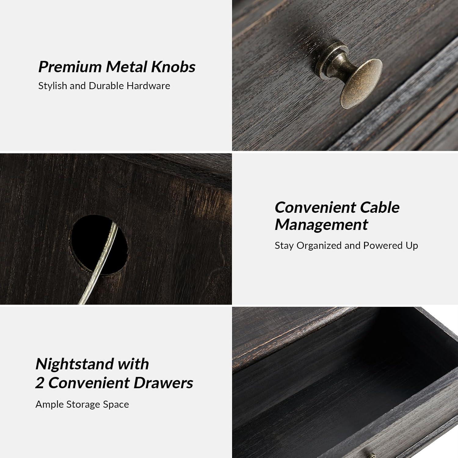 Charcoal Solid Wood French Country 2-Drawer Nightstand Set