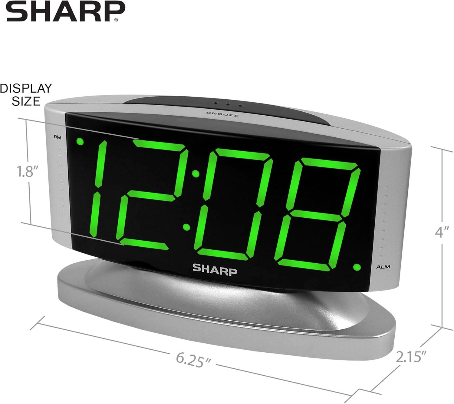 Sharp Silver LED Digital Alarm Clock with Swivel Base