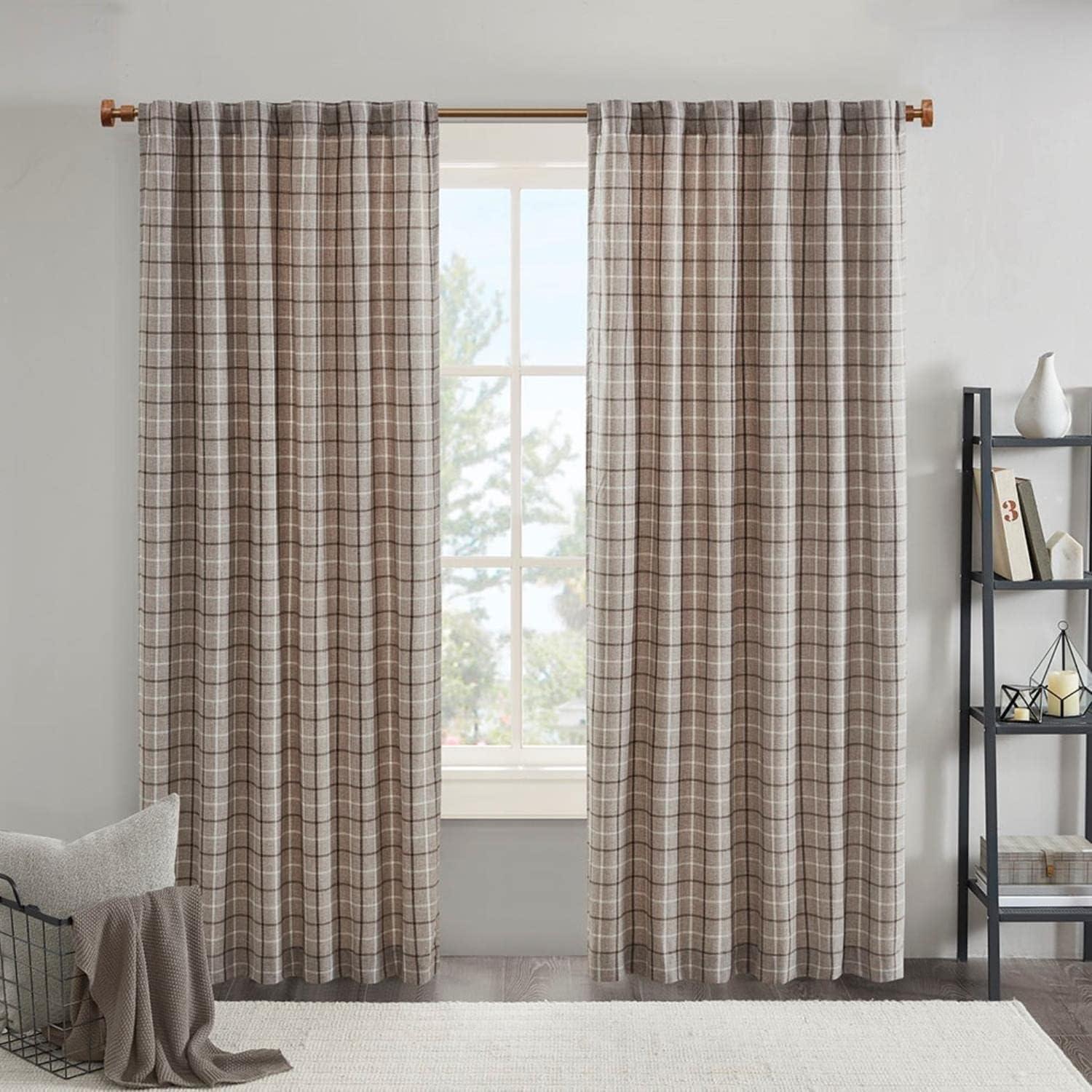 Anaheim Woven Plaid Room Darkening Thermal Fleece Lined Single Curtain Panel