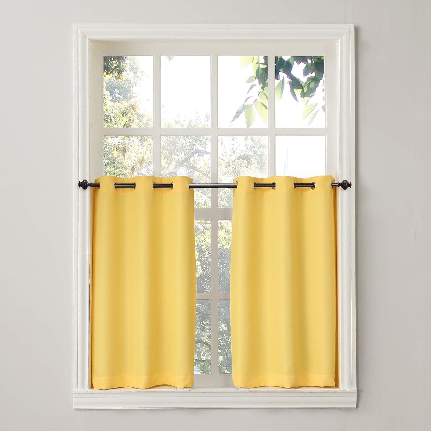 2pc 56"x24" No. 918 Semi-Sheer Montego Casual Textured Grommet Kitchen Curtain Tier Pair Yellow: 24 Inch Kitchen Window Curtains