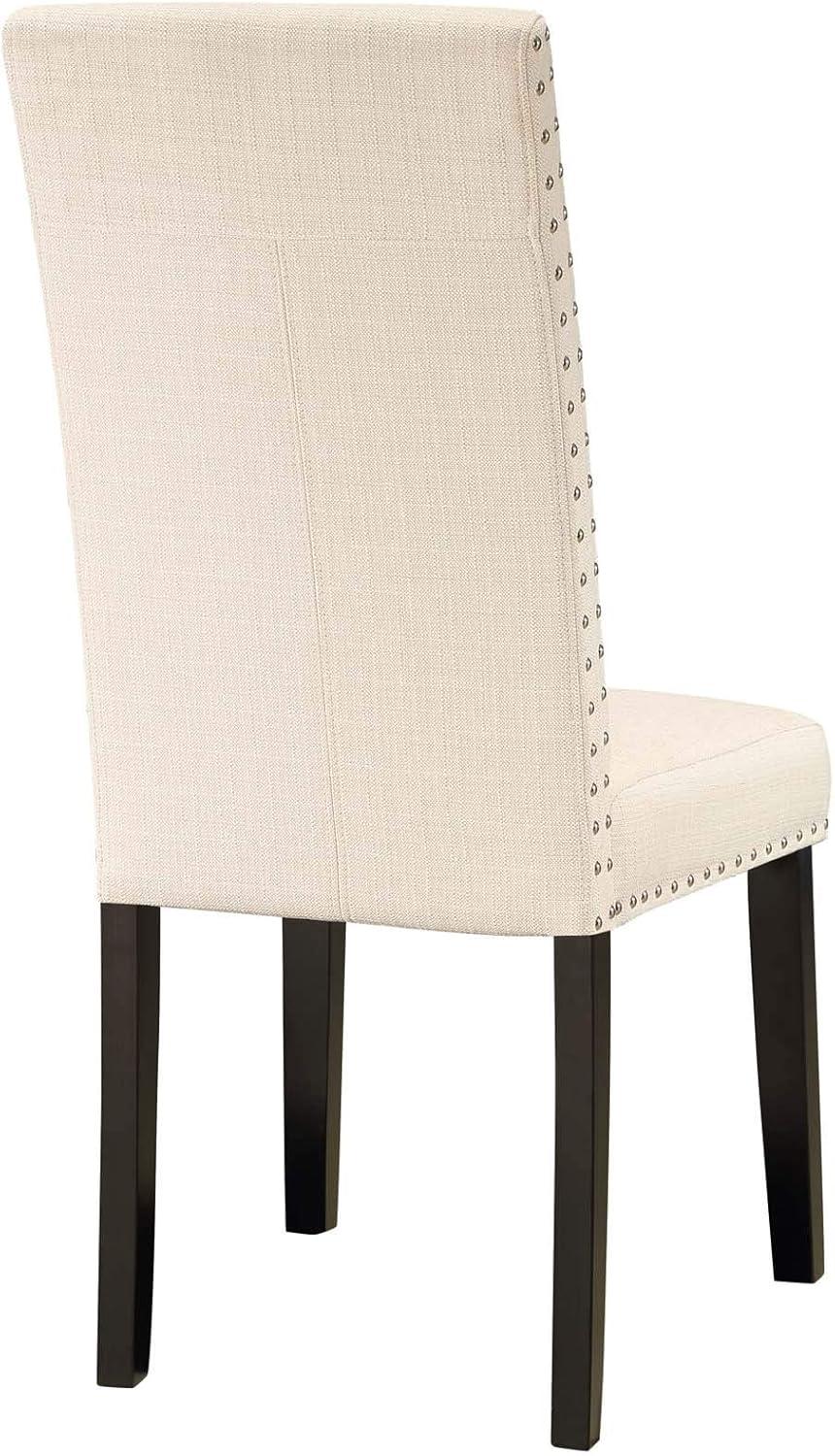 Elegant Beige Upholstered Parsons Dining Side Chair with Nailhead Trim