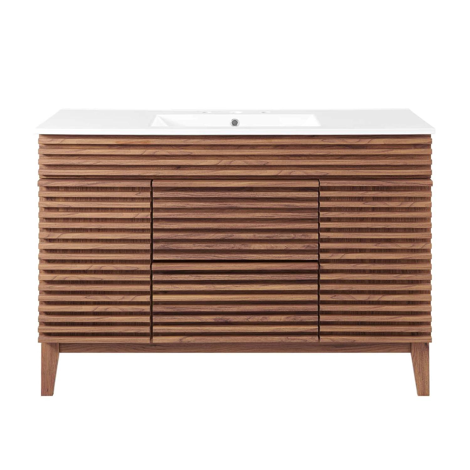 Modway Render 48" Modern Plastic Single Sink Bathroom Vanity in Walnut/White