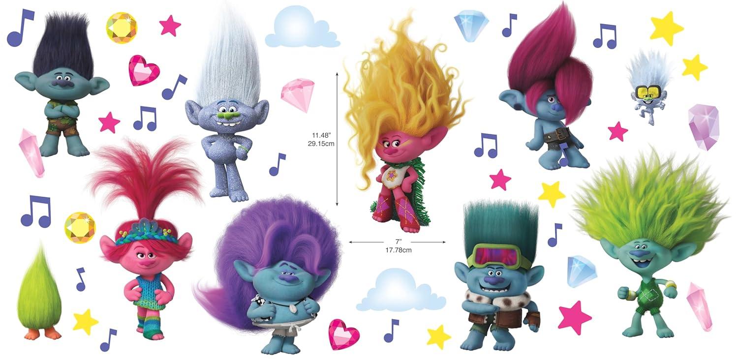 Room Mates Trolls 3 Band Together with Glitter Wall Decals