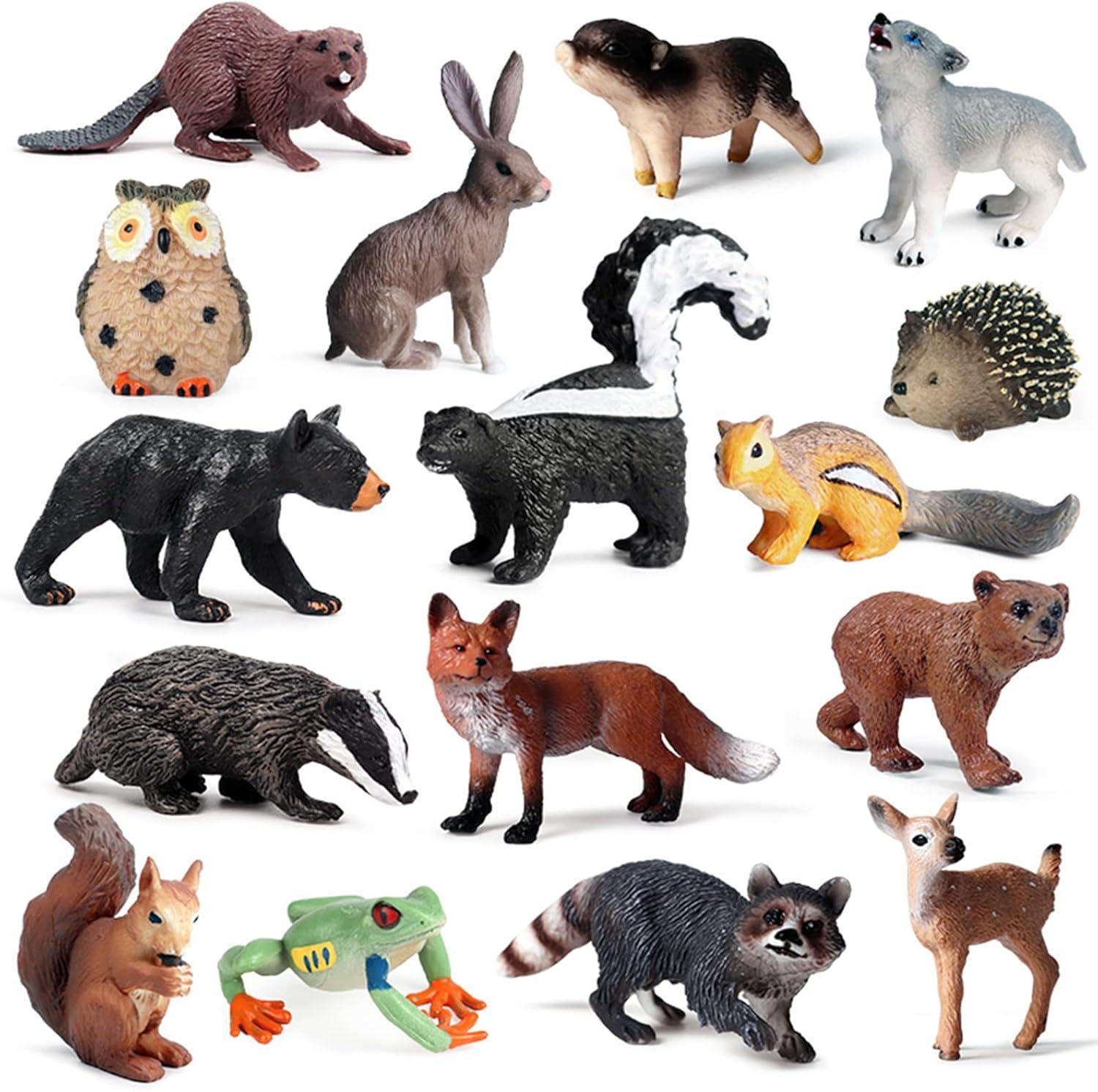 16PCS Forest Animals Baby Figures, Woodland Creatures Figurines, Miniature Toys Cake Toppers Cupcake Toppers Birthday Gift for Kids