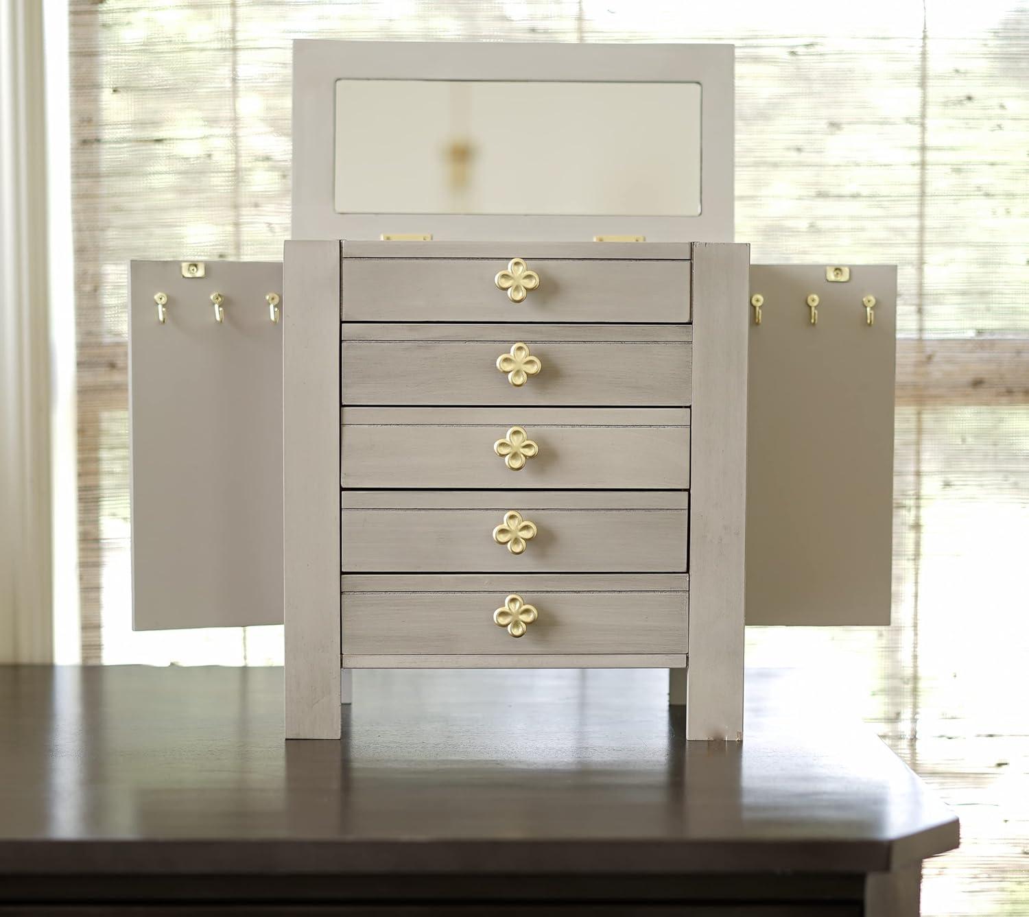 Hives and Honey Emma Wood Jewelry Chest: Modern Grey Tabletop Storage with 4 Drawers for Women