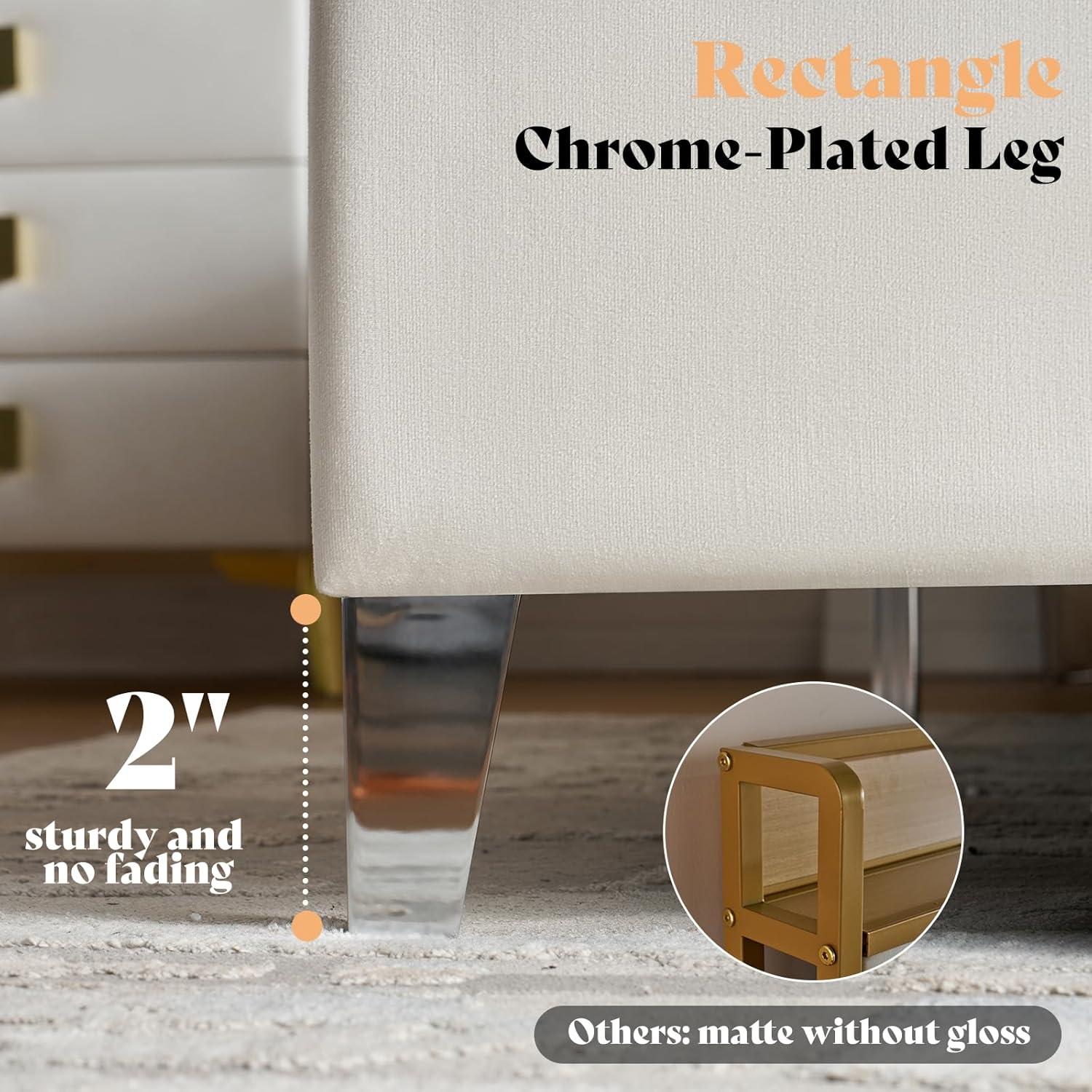 Merluxy King Size Bed Frame with 58" Tall Headboard, Velvet Upholstered Platform Bed with Channel Tufted Wingback Headboard and Plating Trim, Cream