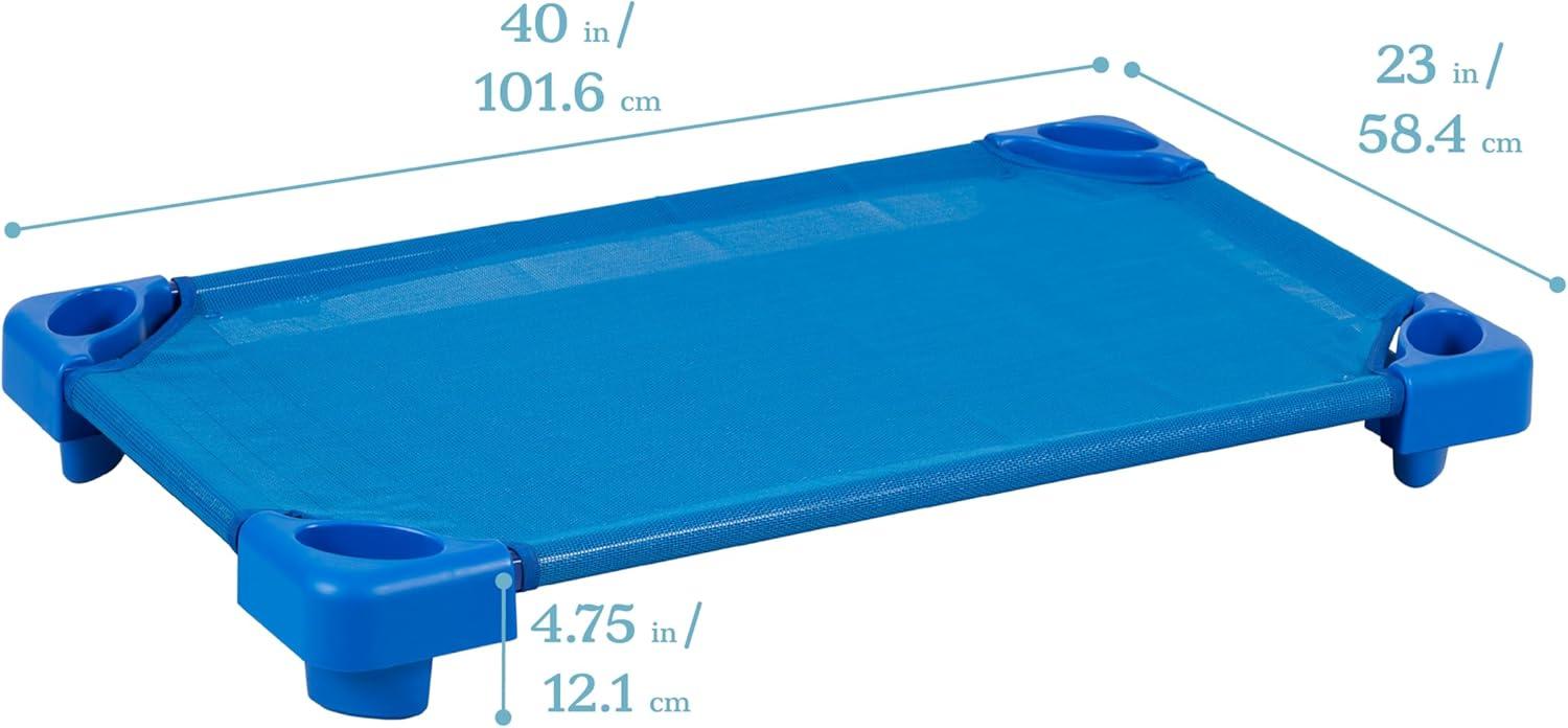 ECR4Kids ECR4Kids Stackable Kiddie Cot with Sheet, Classroom Furniture, Blue (Set of 6)